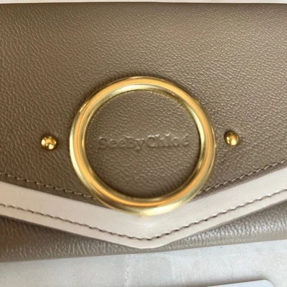 See By Chloe’ Aura Taupe and Off-White Long Leather Flap Wallet w/COA Card -NWOT - Picture 5 of 15